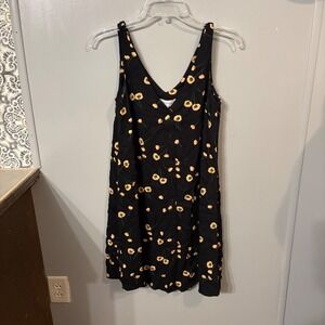 NWT Popsugar Black‎ Sleeveless Button-Down Dress w/ Yellow Poppy Flowers (XS)